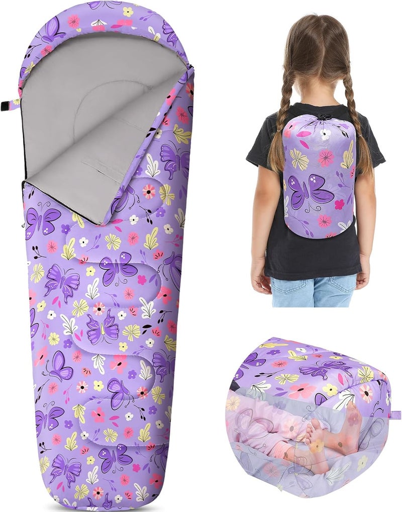 FIOBEE Kids Sleeping Bag for Girls Boys 3 Season Warm & Cool Weather Youth Camping Sleeping Bags with Backpacking Bag Waterproof for Traveling Hiking Indoor Outdoor Camping Essentials - Image 1